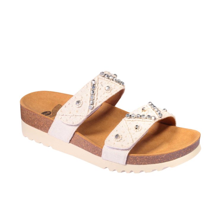 Scholl&reg; Zafirah Sandalo Donna Canvas+Perline Plantare Bioprint&reg; Colore Bianco Misura 38