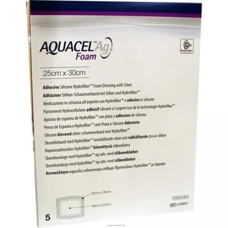 Aquacel&trade; Ag Foam Medicazione Adesiva 25x30cm ConvaTec 5 Pezzi