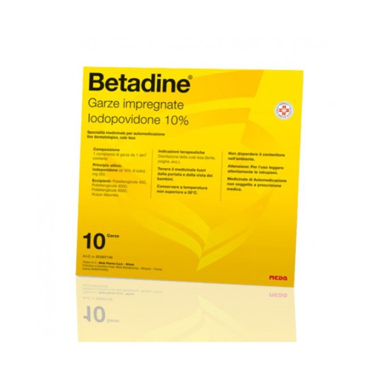 Betadine 10% Meda 10 Garze Impregnate 10x10cm Betadine 10% Meda 10 Garze Impregnate 10x10cm