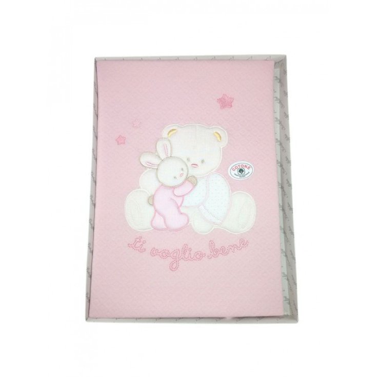 Copertina coperta culla carrozzina bimba neonato ricamo orsetto T&R rosa TU