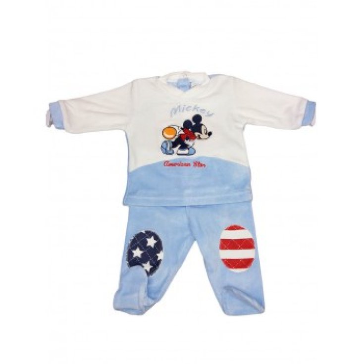 Completo 2pz ciniglia bimbo neonato Disney baby Mickey grigio bluette 6 m