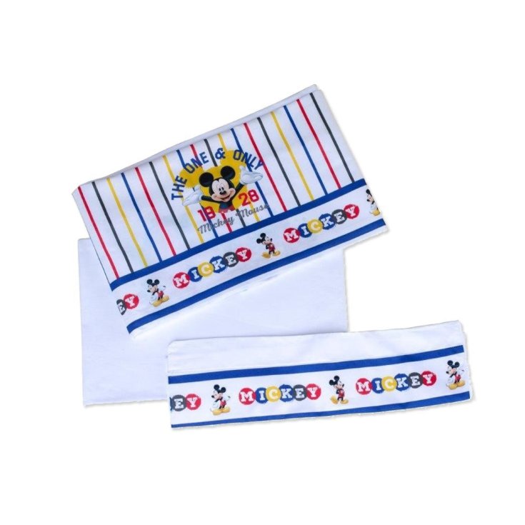 Completo 3pz lettino culla bimbo neonato lenzuolo stampa Mickey Disney baby bianco cielo TU