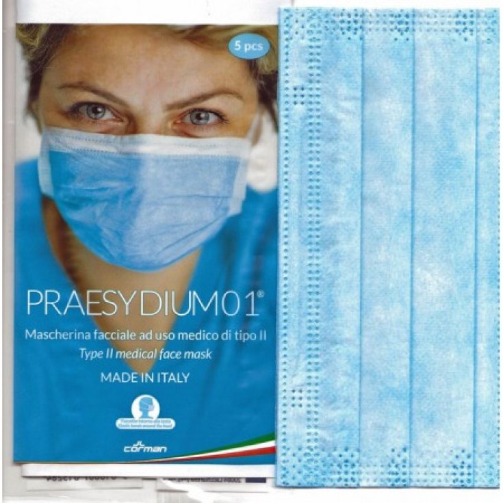 PRAESYDIUM01&reg; Mascherina Chirurgica Corman 5 Pezzi