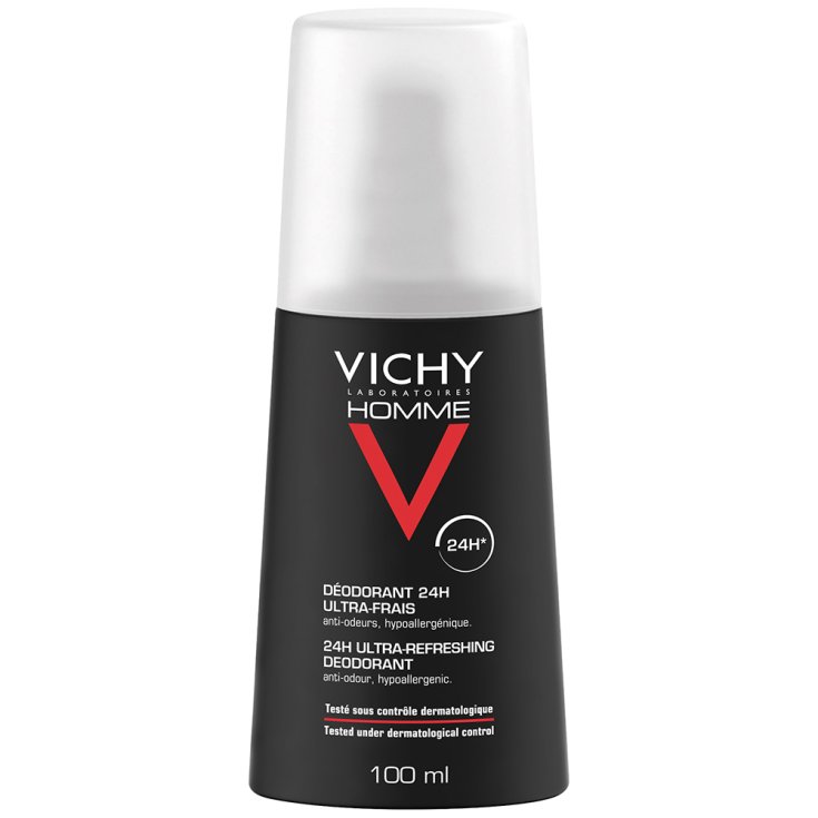 Vichy Homme Deodorante 24H - Spray ultra-fresco Testato Dermatologicamente 100 ml efficace per 24 ore