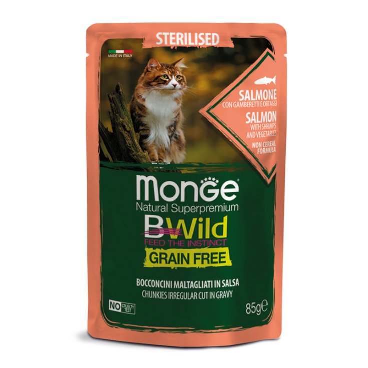 BWild Grain Free Bocconcini maltagliati in salsa Salmone con Gamberetti e Ortaggi &ndash; Sterilised - 85GR
