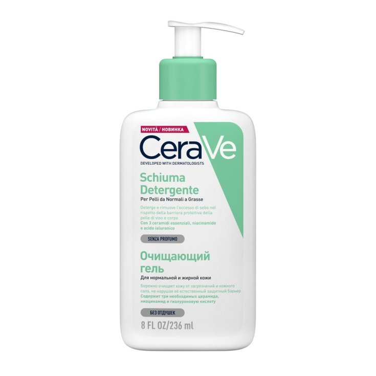 CeraVe Schiuma Detergente Seboregolatrice Viso e Corpo, Per Pelli da Normali a Grasse, 236 ml