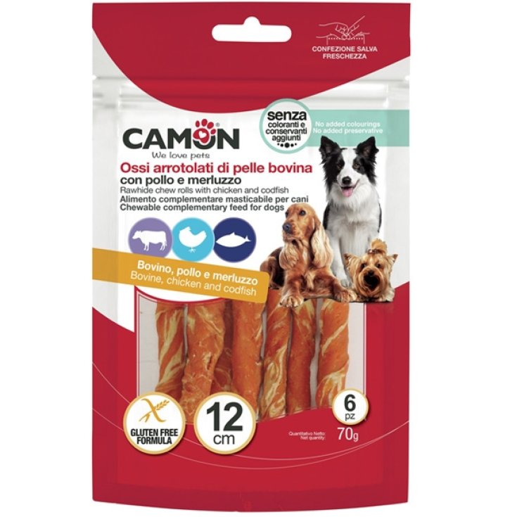 Rolls di Pelle Bovina con Pollo e Merluzzo - da 70 Gr - 6 pezzi - L 12 cm