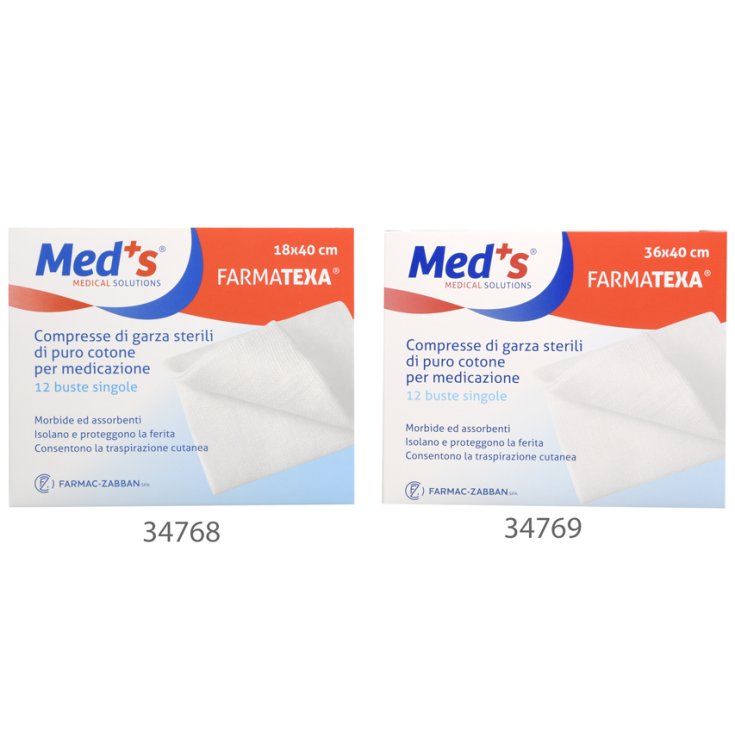 Med's FarmaTexa Compresse Di Garze Sterili Di Puro Cotone 12/8 36x40cm 12 Pezzi