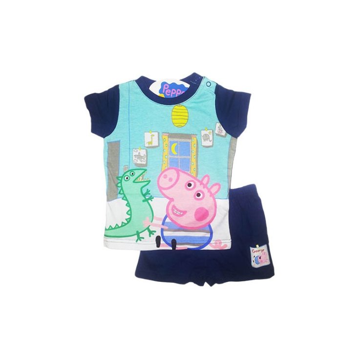 Pigiama maglia maglietta pantaloncino bimbo neonato Peppa Pig George blu 18 m