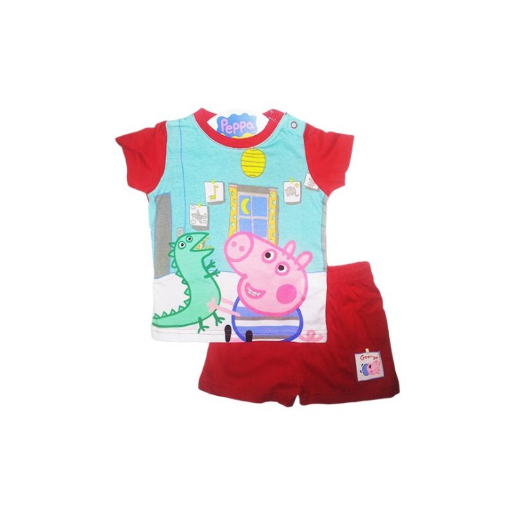 Pigiama maglia maglietta pantaloncino bimbo neonato Peppa Pig George rosso 24 m
