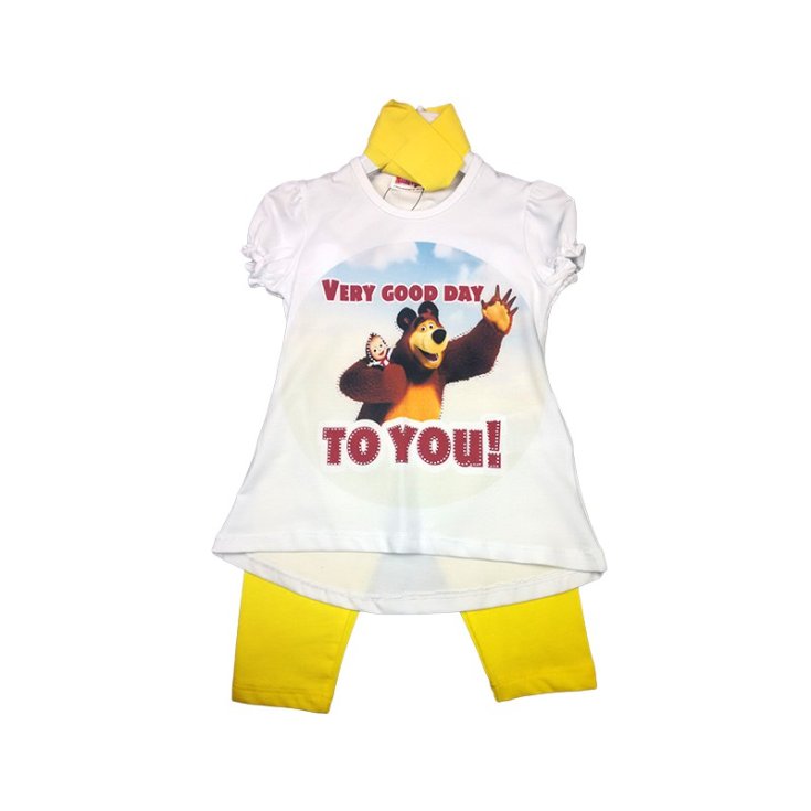 Completo maglia maglietta leggings bimba bambina Masha e Orso giallo 5A