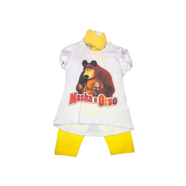 Completo maglia maglietta leggings bimba neonata Masha e Orso giallo 30 m