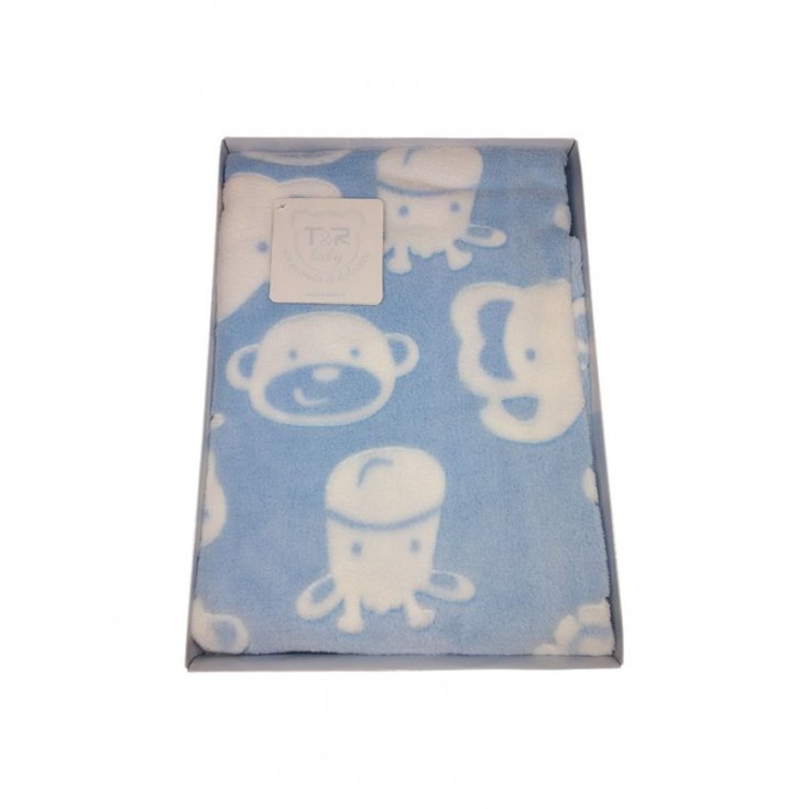 Copertina coperta pile T&R baby culla carrozzina bimbo neonato bianco celeste TU