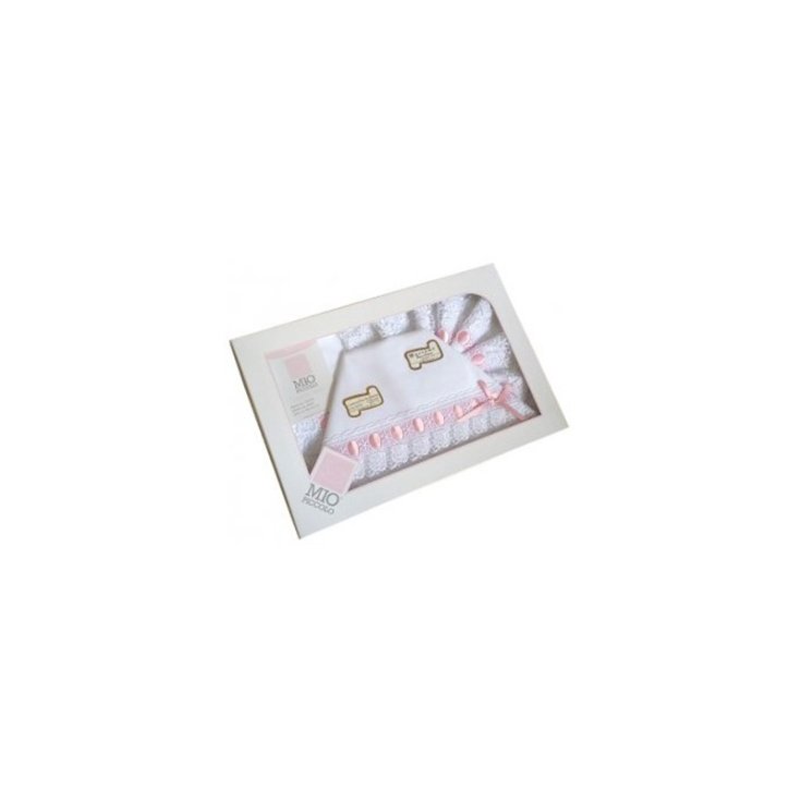 Completo culla lettino Mio Piccolo bimba neonato lenzuolo macram&egrave; bianco rosa TU