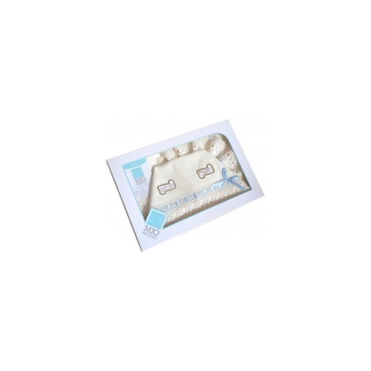 Completo lettino culla Mio Piccolo bimbo neonato lenzuolo macram&egrave; panna cielo TU