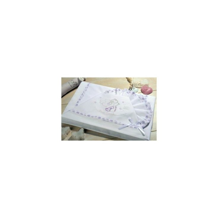 Completo lettino culla Mio Piccolo bimba neonato lenzuolo ricamo orsetto con elefantino e stampe bianco glicine TU
