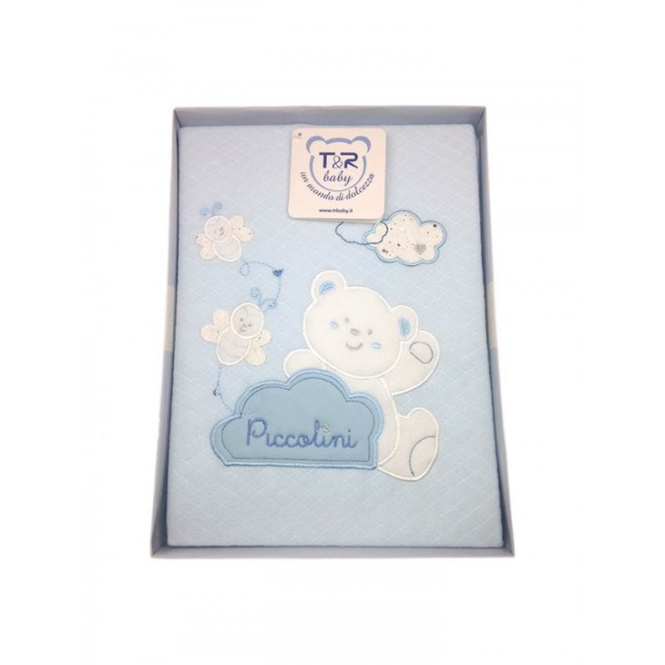 T&R Baby Copertina Culla/Lettino Con Ricamo Orsetto Colore Celeste
