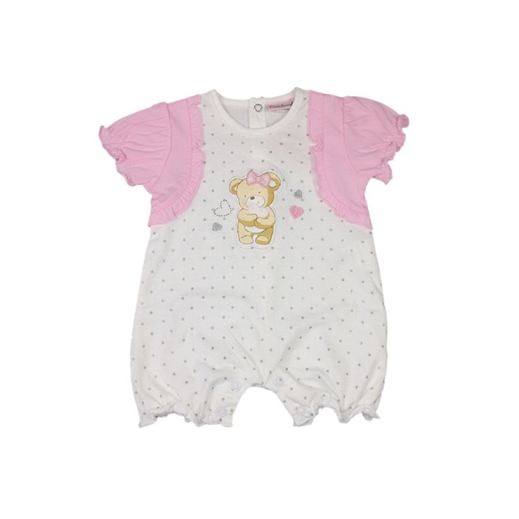 Pagliaccetto tutina  bimba neonato mezza manica bianco rosa Bidibimbo 0 - 3 m