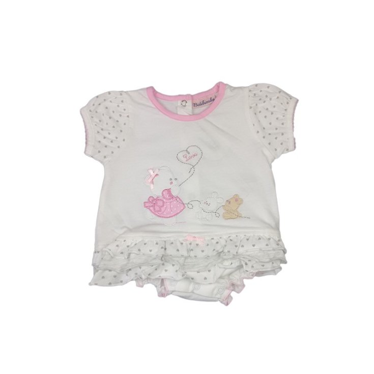 Pagliaccetto tutina vestitino bimba neonato mezza manica bianco rosa Bidibimbo 0 - 3 m