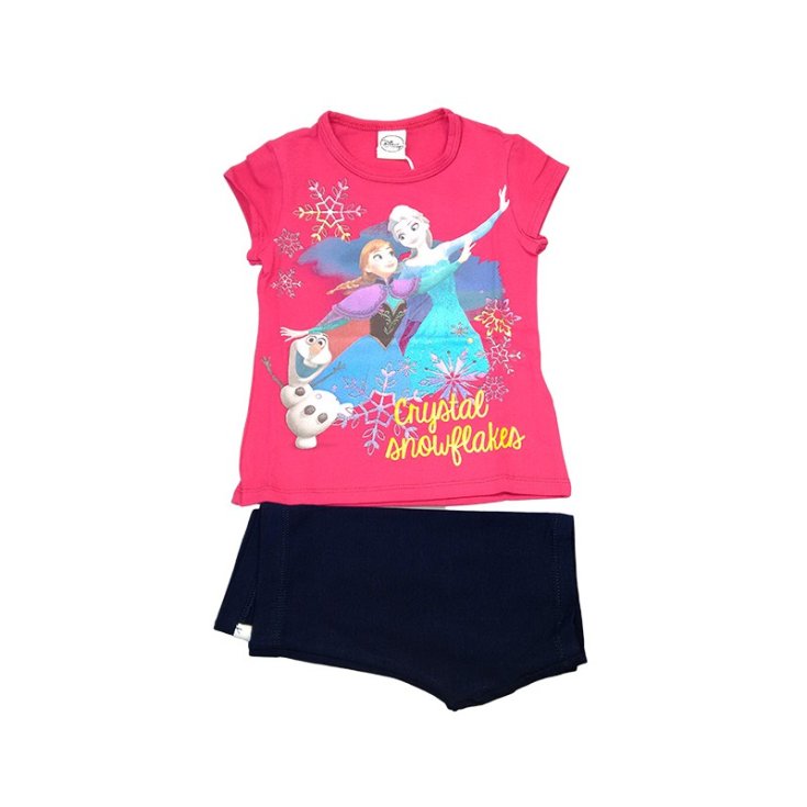 Completo 2pz T-shirt maglia maglietta pantaloncino cotone bielastico bimba bambina Disney Frozen fucsia blu 10A