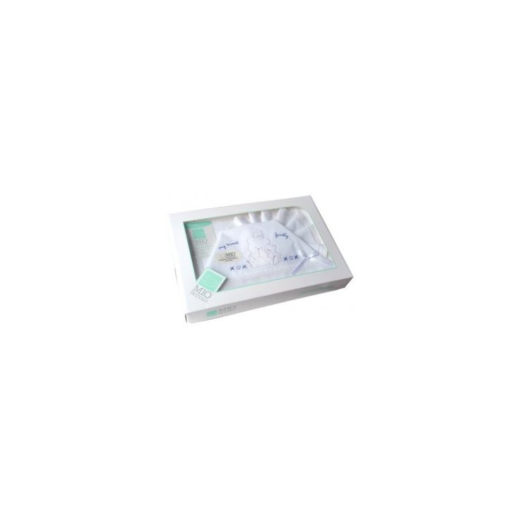 Completo culla carrozzina Mio Piccolo bimba neonato lenzuolo ricamo orsetti bianco blu TU