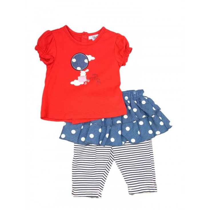Completo 2pz maglia gonnellina con leggings bimba neonato mezza manica con volant Yatsi rosso jeans 6 m