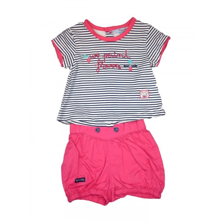 Completo 2pz maglia pantaloncino bimba neonato mezza manica Yatsi fucsia 6 m