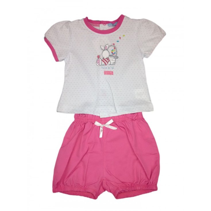 Completo 2pz maglia pantaloncino bimba neonato mezza manica Yatsi bianco fucsia 3 m