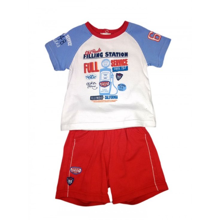 Completo 2pz maglia pantaloncino bimbo neonato mezza manica Yatsi bianco rosso 24 m