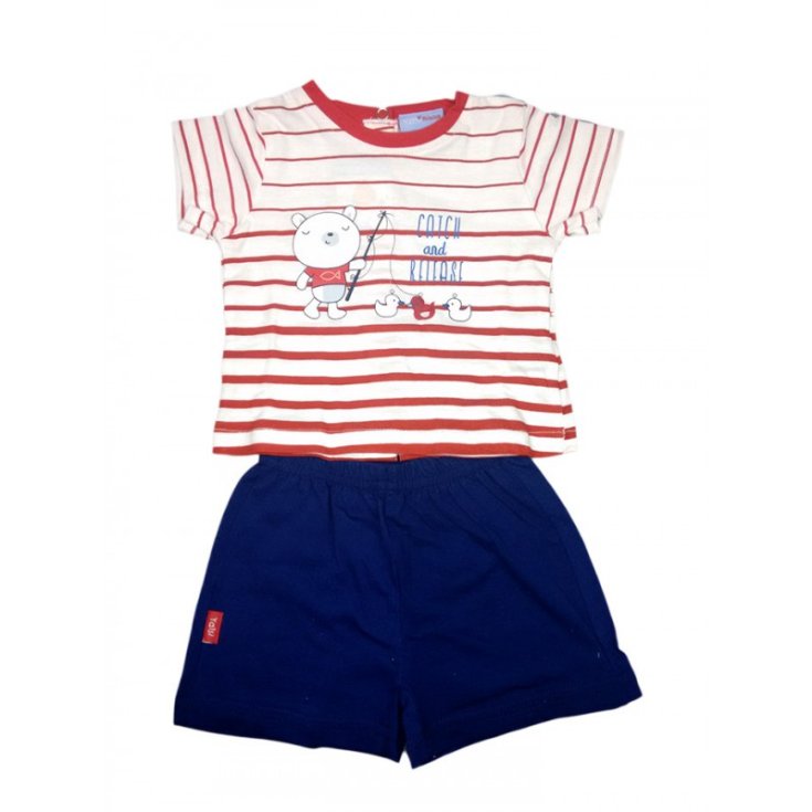 Completo 2pz maglia pantaloncino bimbo neonato mezza manica Yatsi rosso blu 3 m