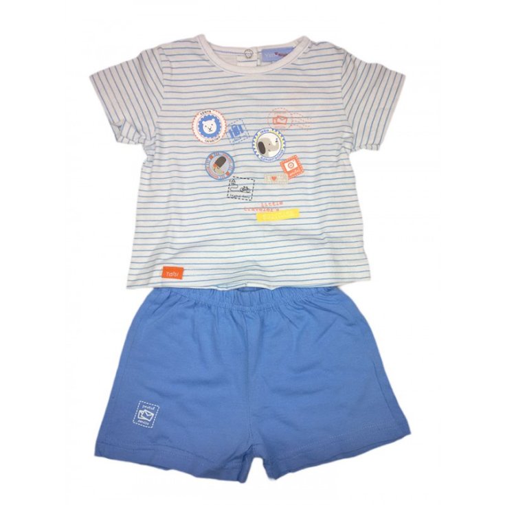 Completo 2pz maglia pantaloncino bimbo neonato mezza manica Yatsi bianco cielo 3 m