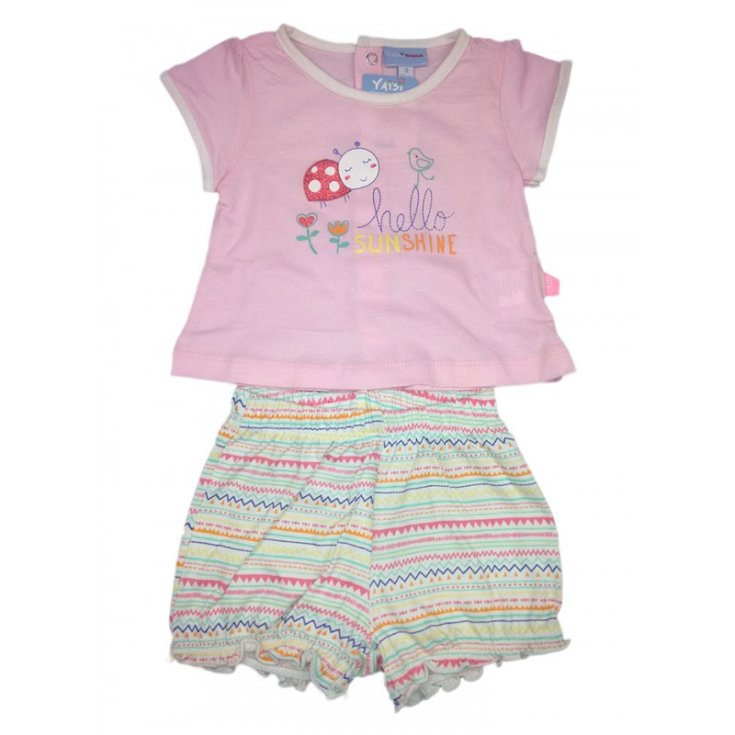 Completo 2pz maglia pantaloncino bimba neonato mezza manica Yatsi rosa fantasia 3 m