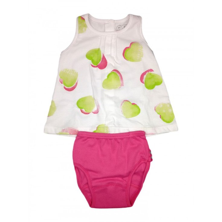 Completo 2pz abitino canotta con slip bimba neonato senza manica Rapife bianco fucsia 6 m