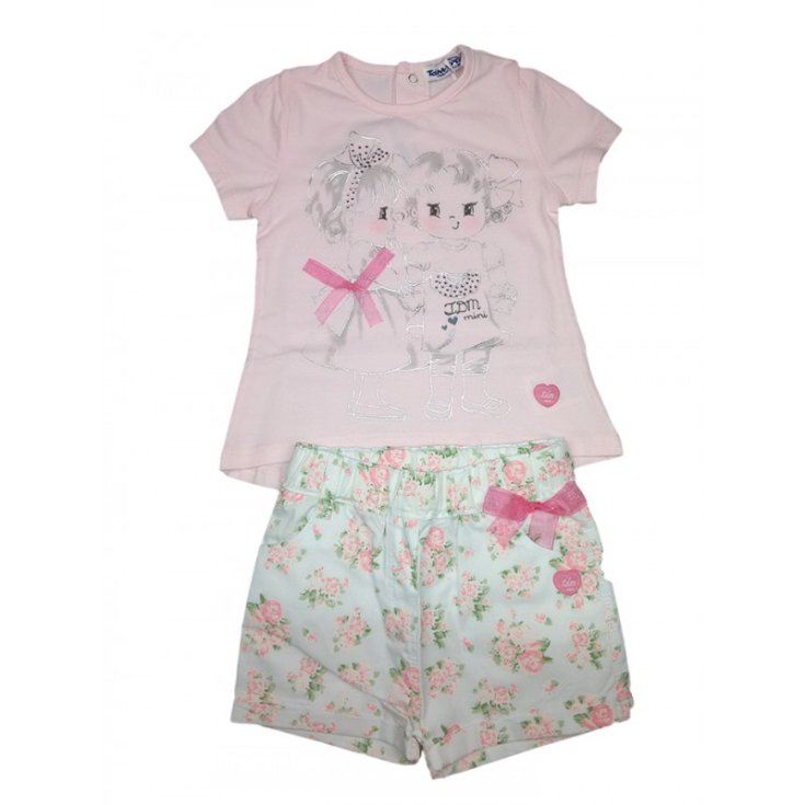 Completo 2pz maglia pantaloncino bimba neonato mezza manica TdM mini rosa 3 - 6 m