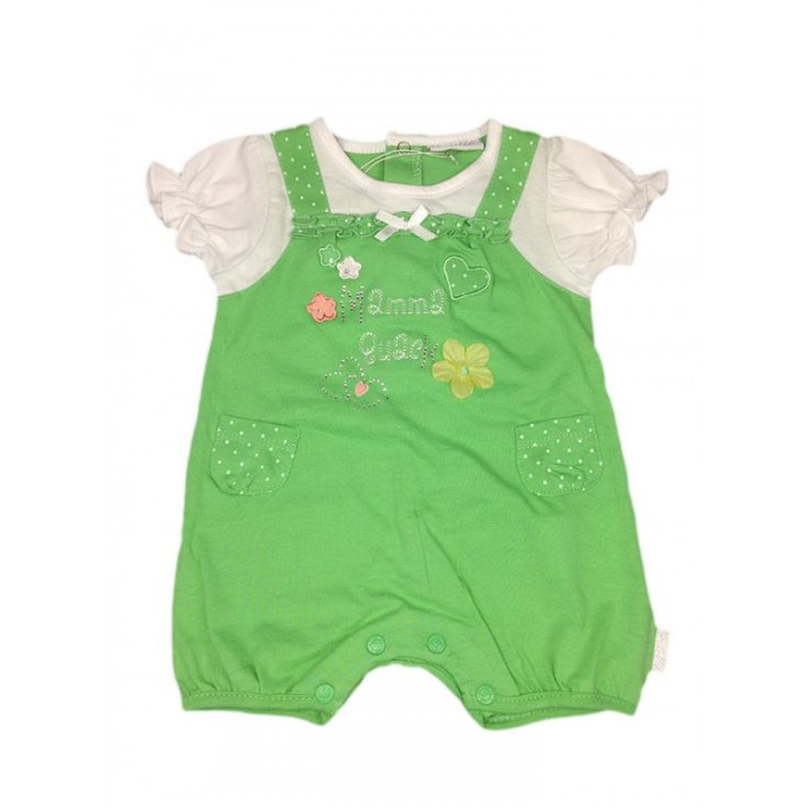 Pastello Pagliaccetto Mezza Manica In Cotone Colore Bianco-Verde Taglia 1-3Mesi