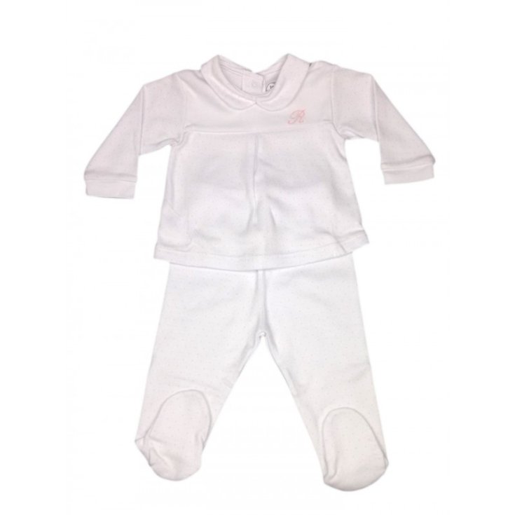 Completo 2pz tshirt e ghettina bimba neonato Rapife bianco pois rosa 3 m