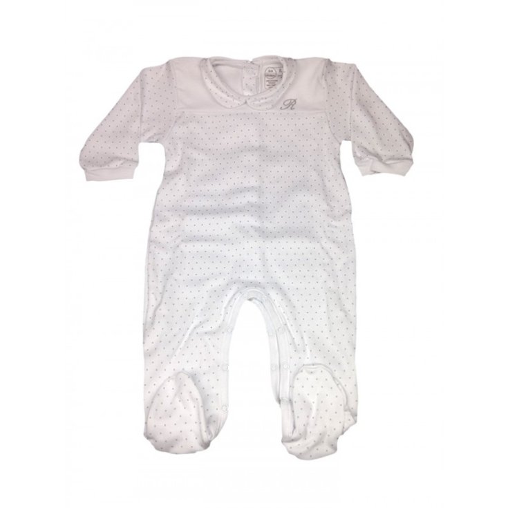 Rapife Tutina Manica Lunga In Cotone Colore Bianco-Pois Grigio 6 Mesi