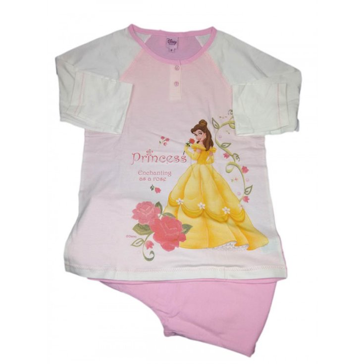 Pigiama maglia maglietta pantalone bimba bambina Disney Principesse bianco rosa 10A
