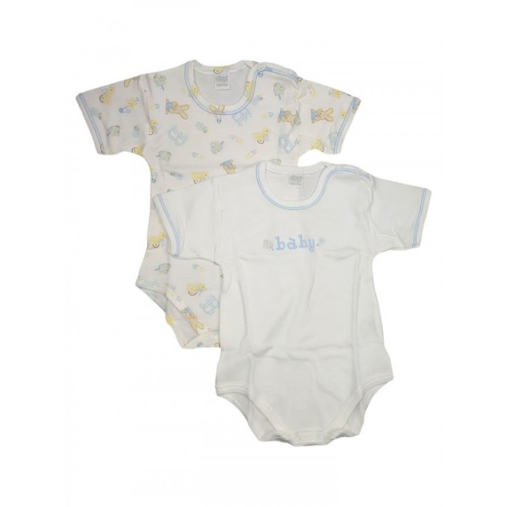 Bi-pack body intimo bimbo neonato mezza manica Ellepi bianco fantasia cielo 3 m