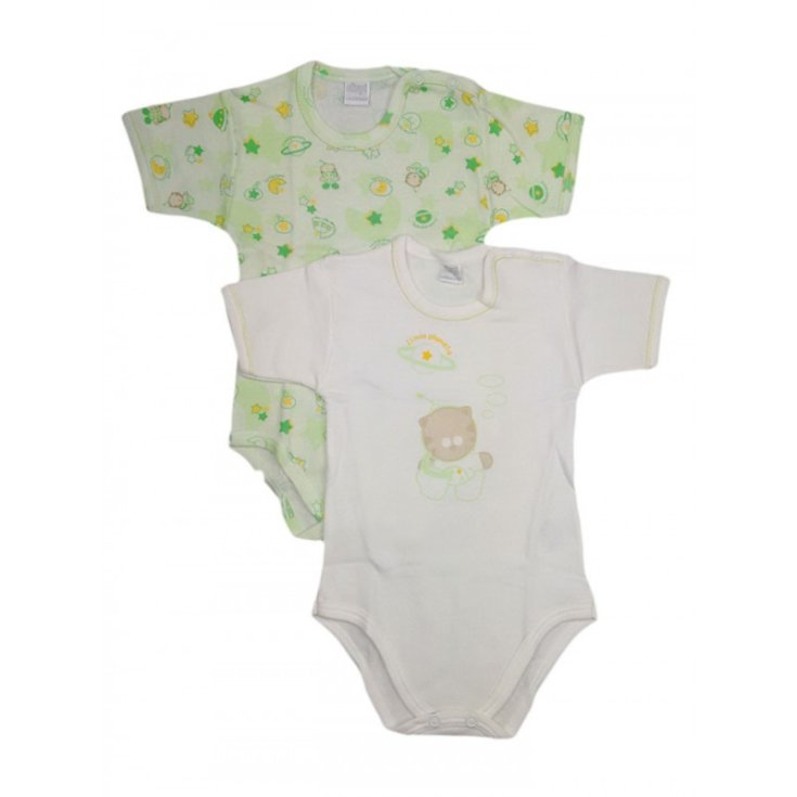 Bi-pack body intimo bimbo neonato mezza manica Ellepi bianco verde 6 m