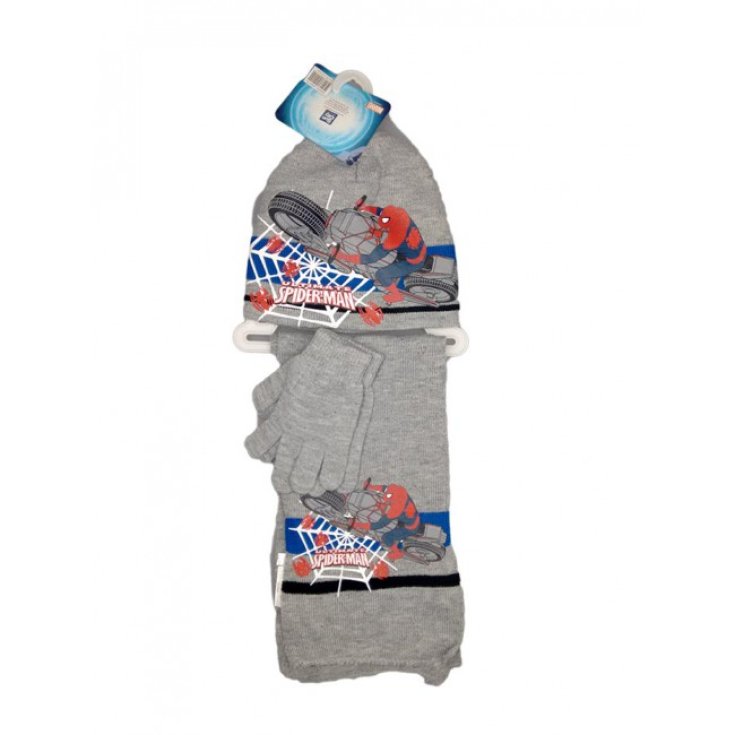 Set 3pz cappello cappellino sciarpa guanti bimbo bambino uomo ragno Spiderman grigio tg 54