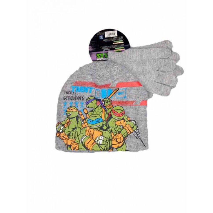 Set 2pz cappello cappellino guanti bimbo bambino Tartarughe Ninja grigio tg 52