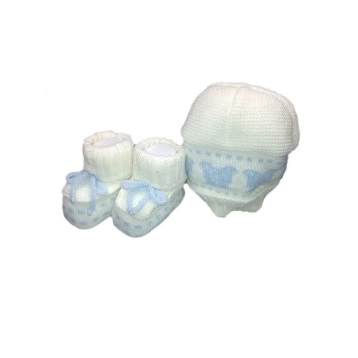 La Rocca Set 2 Pezzi TU Bimbo Cappellino + Scarpine Colore Bianco/Celeste