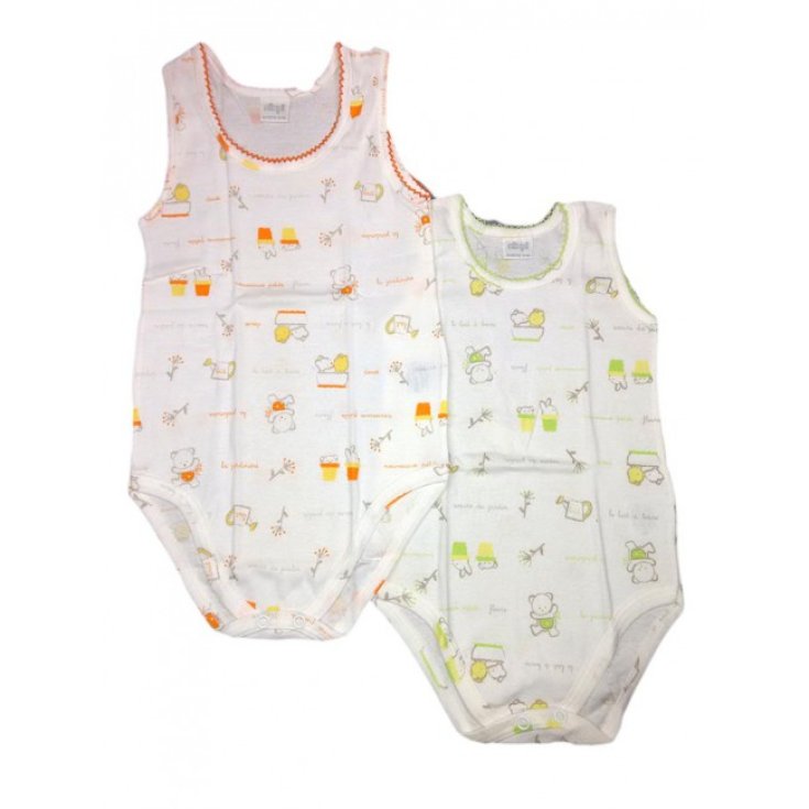 Bi-pack body intimo bimbo bimba neonato senza manica Ellepi bianco verde arancio 18 m
