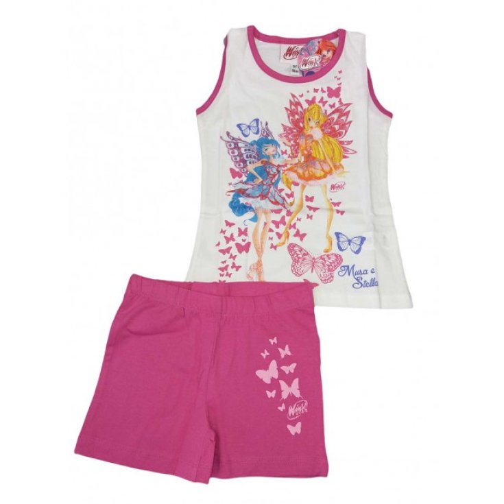 Completo 2pz T-shirt canotta pantaloncino cotone  bimba bambina Winx  fucsia 3A