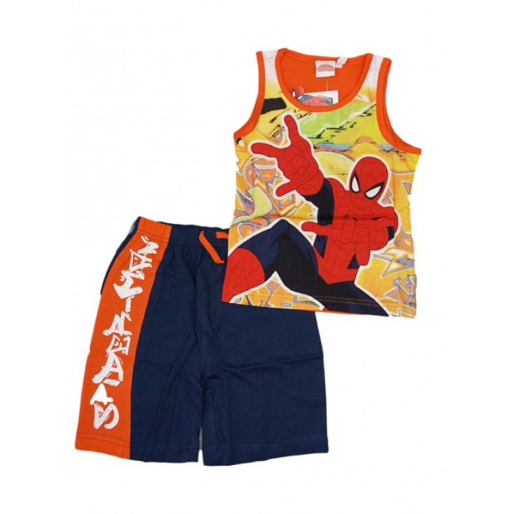 Completo 2pz T-shirt canotta pantaloncino cotone  bimbo bambino  uomo ragno Spiderman blu 3A