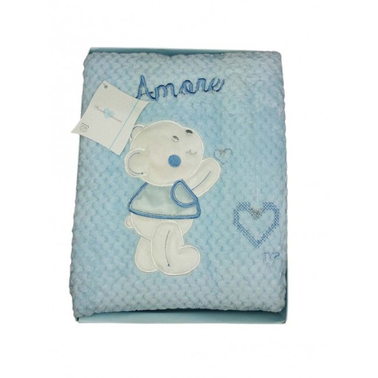 Copertina coperta T&R baby lettino culla bimbo neonato ricamo orsetto celeste TU