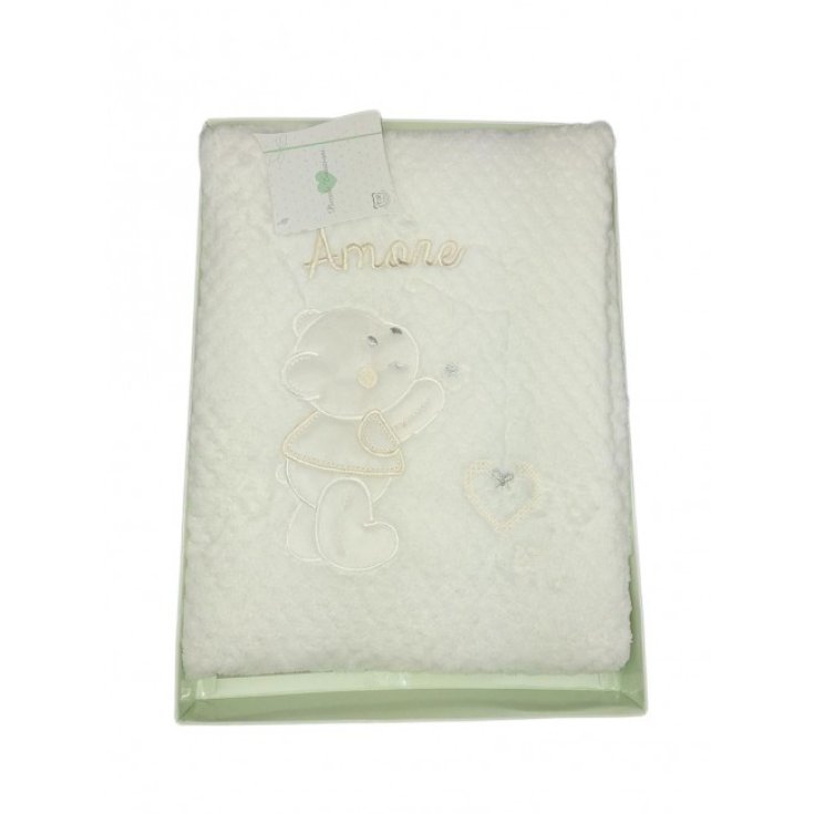 Copertina coperta culla carrozzina bimba bimbo neonato ricamo orsetto T&R panna TU