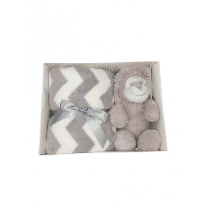 Set 2pz confezione regalo copertina coperta culla carrozzina righe con peluche bimbo bimba neonato T&R grigio tortora TU
