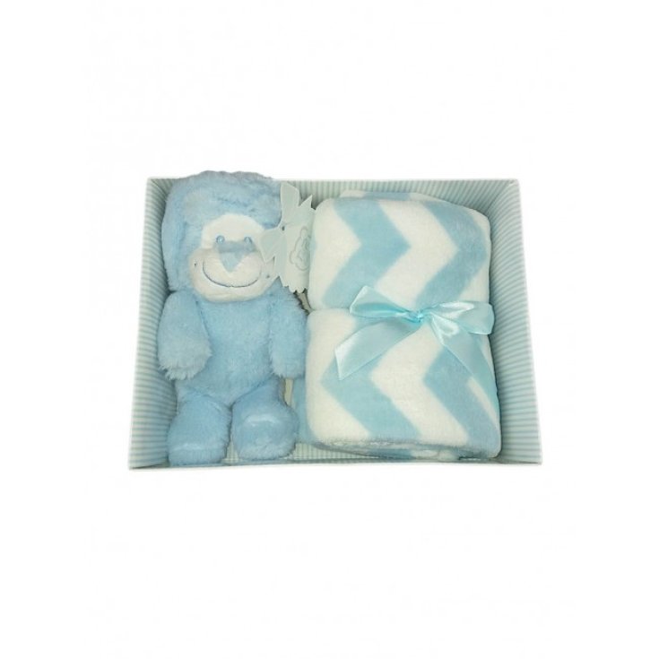 Set 2pz confezione regalo copertina coperta culla carrozzina righe con peluche bimbo neonato T&R cielo TU